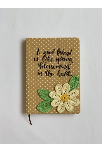 Diary with Crochet Embellished Flowers and Leaves